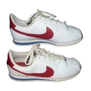 Nike Women's White and Red Sneakers with Blue Accents